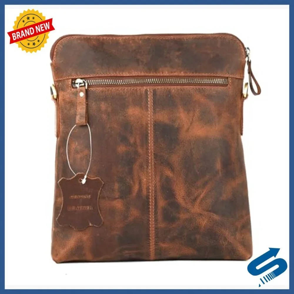 Genuine Leather Crossbody Messenger Bag Compact Travel Sling